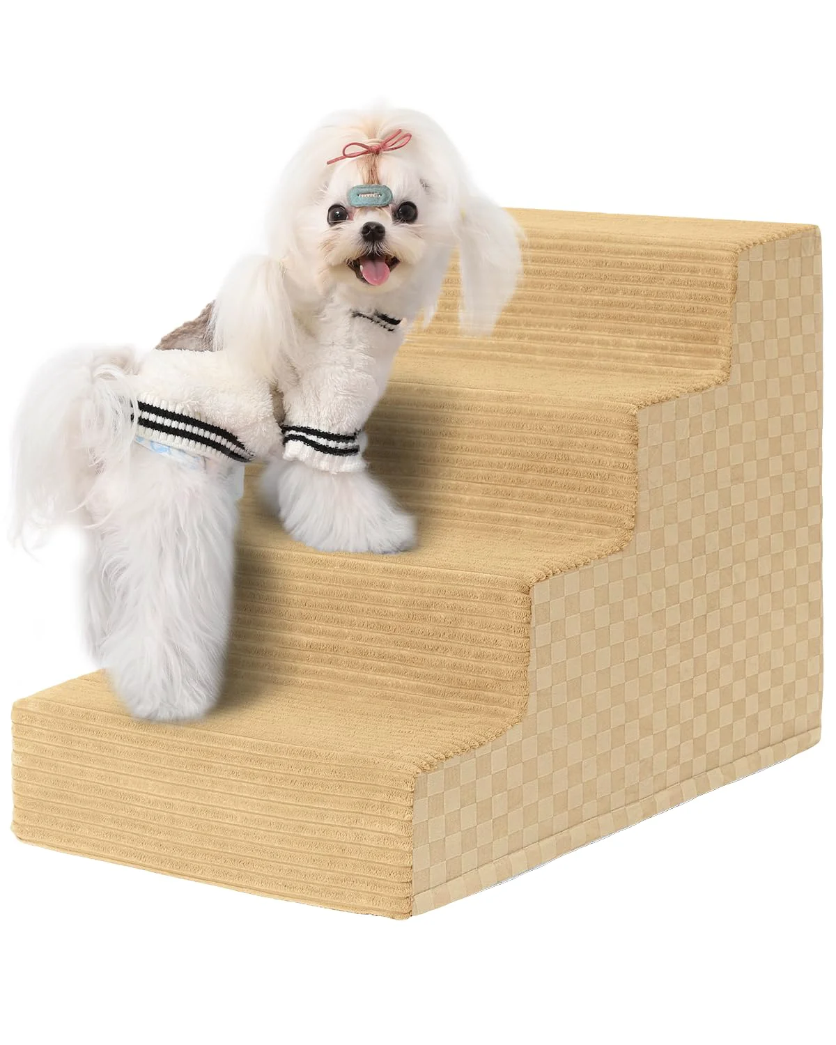 Top-Quality Vfrog 4-Step Dog Stairs for Small Dogs - 17.5-in High Non-Slip Washable Cover Khaki High-Performance