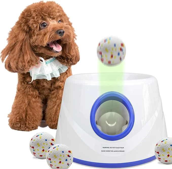 Versatile Automatic Dog Ball Launcher Upgraded Dog Ball Throw Launcher Adjustable Distance 20-45FT for Small Medium Dogs with 3 2.3-inch ETPU Balls Indoor and Outdoor Interactive ToysAbout This Detailed