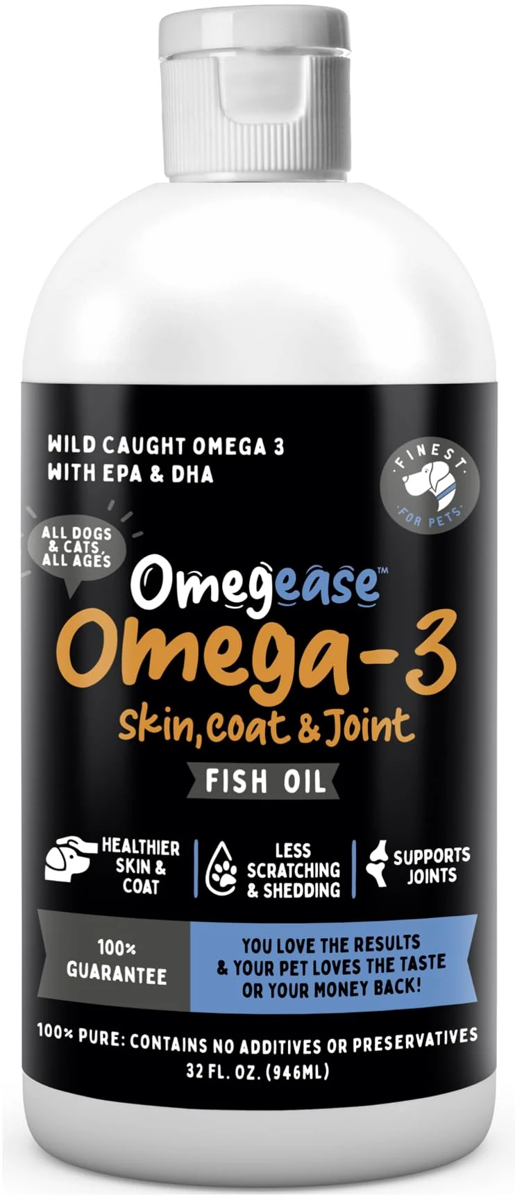 Fine Crafted Omegease Omega-3 Fish Oil for Dogs Cats Finest For Pets Powerful