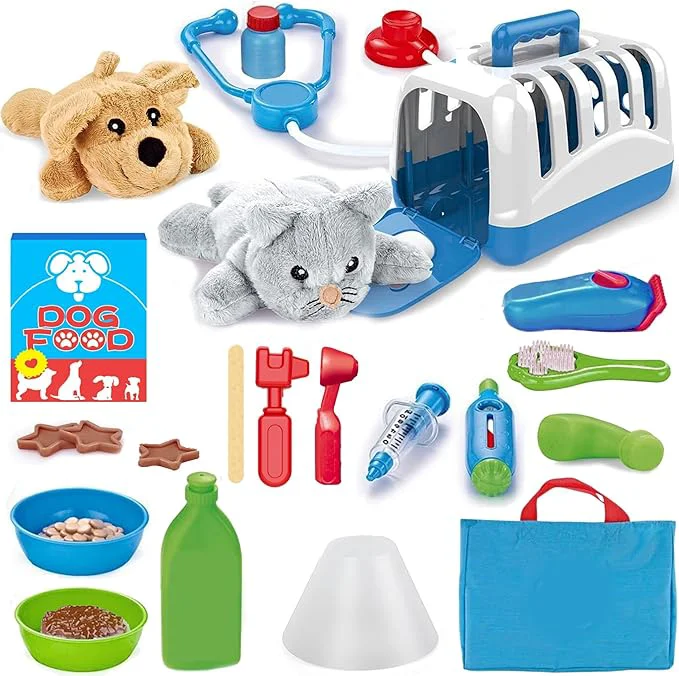 Contemporary 34-Piece Kids Pretend Vet Playset Veterinarian Role Play Doctor Toy Kit with Plush Dog Cat Pet Care Grooming Set with Carrier Medical ToolsAbout This Top-Quality
