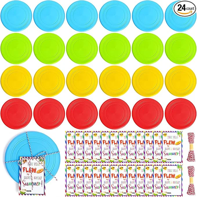 Professional 24 Sets Rubber Flying Disc Bulk 7 Inch with Ropes and Gift Cards End of Year Student Rewards Gift for Classroom Summer Kids Pets Toys Party Favors Back to School Gifts 4 Colors About This Fashionable