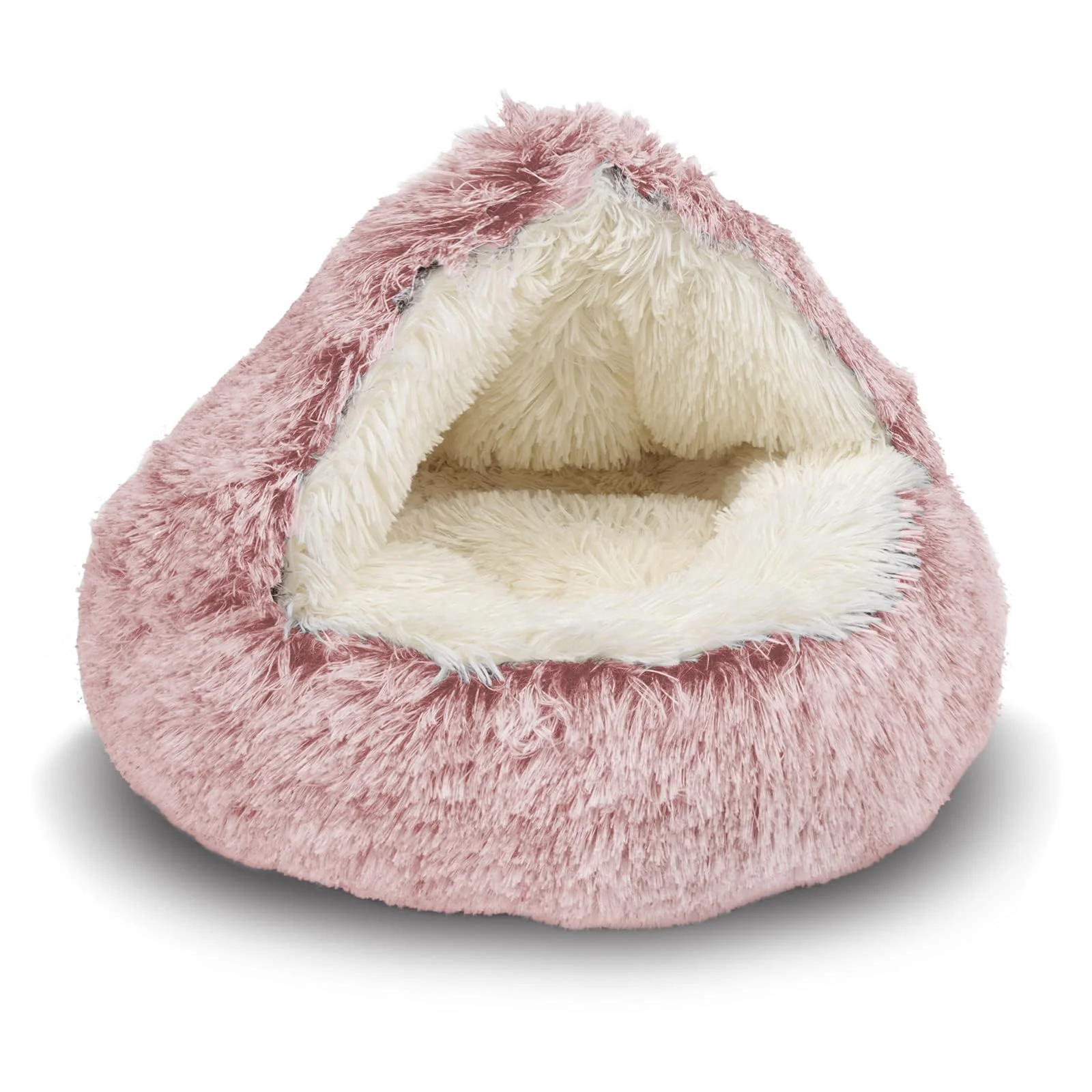 Artisan ShinHye Cozy Cat Bed - Round Plush Hooded Cave Pink Waterproof Washable 23x23 Detailed