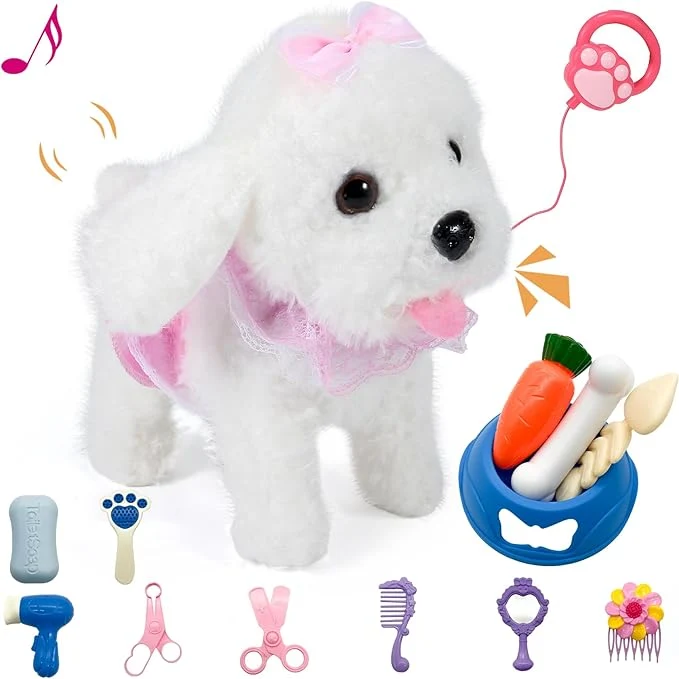 Exclusive Remote Control Robot Dog Electronic Plush Puppy Dog Toy Interactive Toys Walks Barks Shake Tail Stuffed Animal Gift for Girl and Boy Age 3-6 Year Old White About This Verified