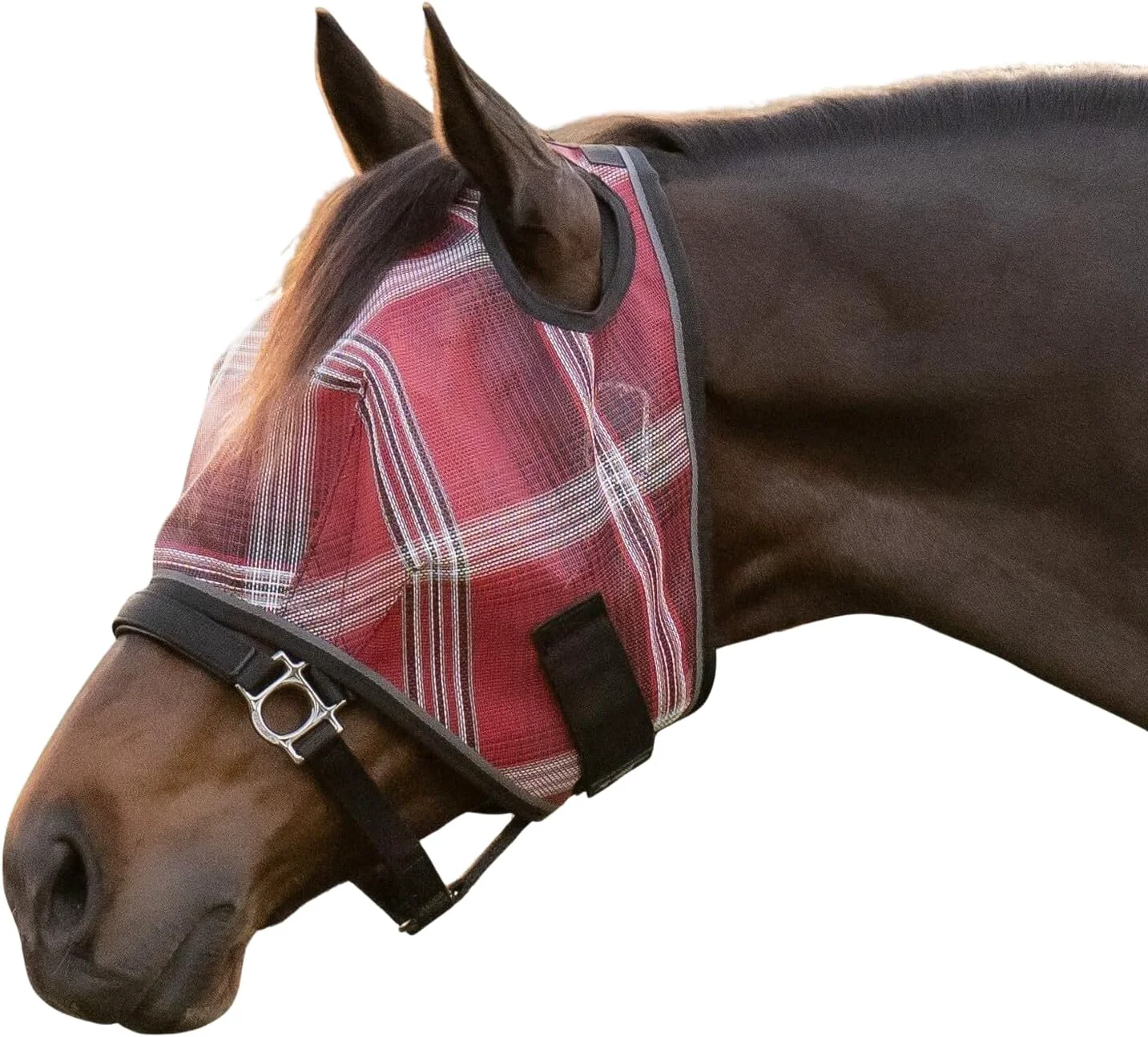 Excellent Kensington Fly Mask w Web Trim Dual Ear Opening Forelock dom Size L-Avg Color 165 - Merlot Organic