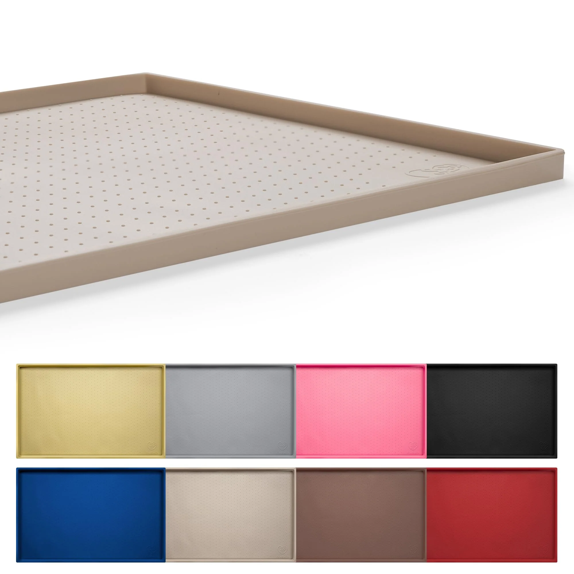 Verified Hubulk Dog Feeding Mat - 32x24 Waterproof Silicone 1.0-Inch Raised Edge Taupe First-Class