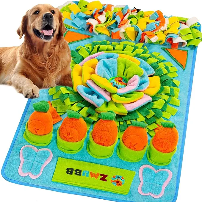 Versatile Pet Snuffle Mat for Dogs Sniff Mat Nosework Feeding Mat Slow Feeder Interactive Dog Puzzle Toys for Training and Stress Relief Encourages Natural Foraging Skills 31''x19''（Blue） About ThisOverview