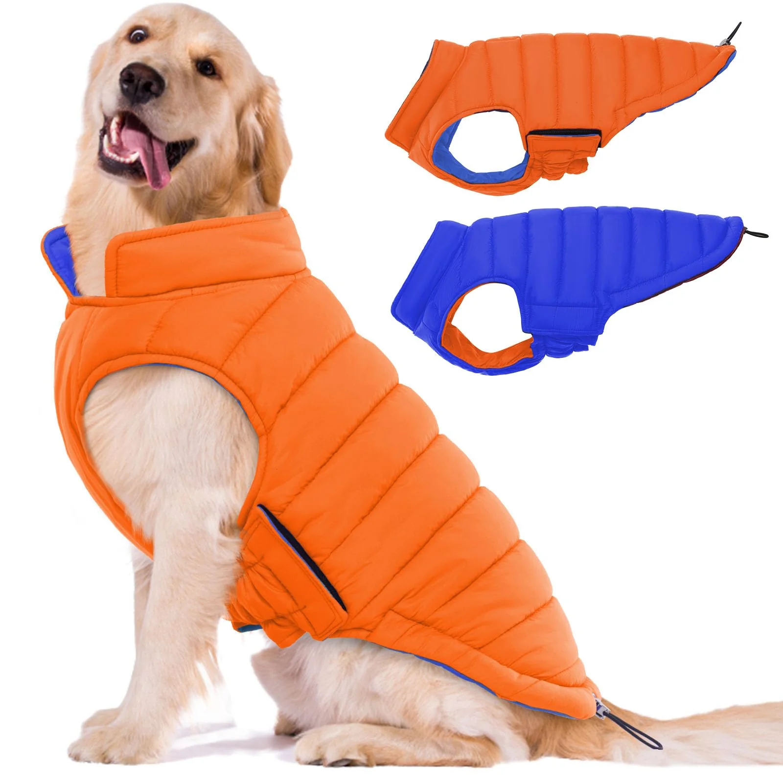 Artisan Lelepet Reversible Waterproof Dog Coat – Windproof Puffer Vest for Winter Orange Size L Medium Dogs LeLePet Trusted