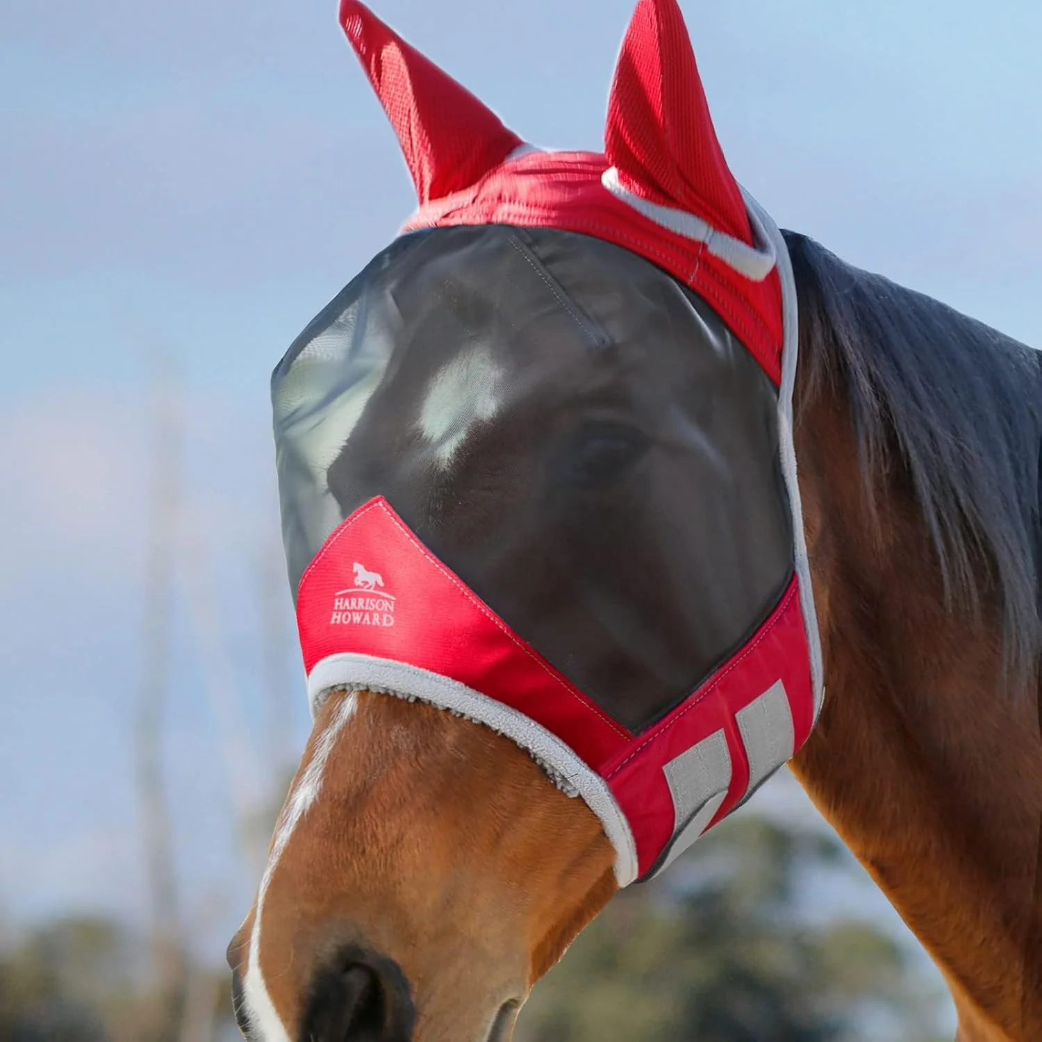 Excellent Harrison Howard CareMaster Pro Luminous Horse Fly Mask Large Eye Space Standard with Ears UV Protection for Horse Red XL Extra Full Exclusive