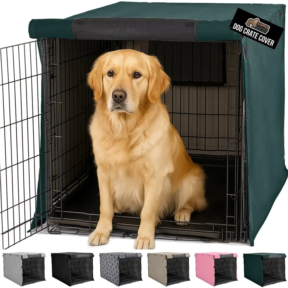 World-Class GORILLA GRIP Dog Crate Cover for 42-Inch Crates – Privacy Breathable Mesh Hunter Green Professional
