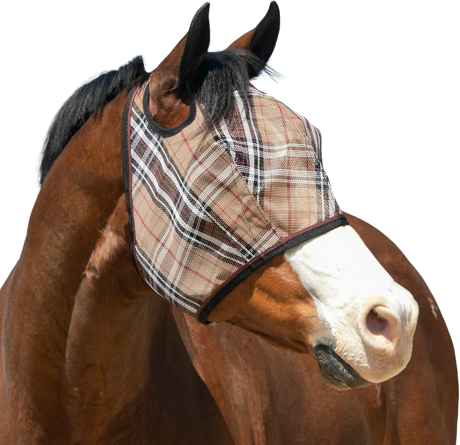 Reusable Kensington UV Horse Fly Mask with Web Trim - Protective Mask with Dual Ear Opening Forelock dom - Large Deluxe Black World-Class