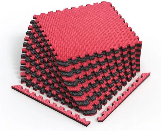 Versatile Norsk Reversible Gym Exercise Mats 3 4 Thick EVA Interlocking Foam Tiles Home Gym Flooring 36 Tiles 72 Trim Pieces 144 Sq. Ft. Reversible Red Black Recyclable
