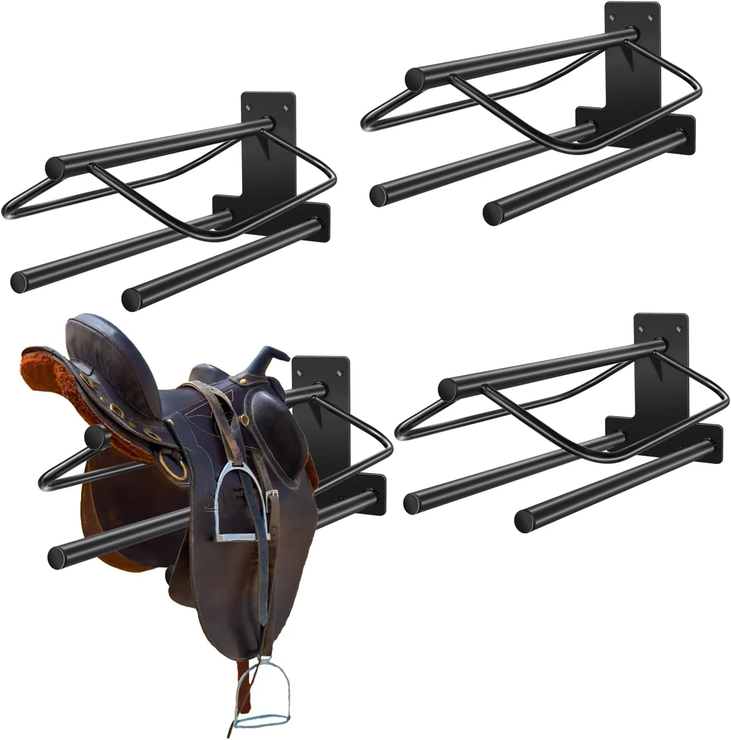 Clean 4 Sets Wall Mounted Saddle Rack With Double Pad Bar - Heavy Duty Stand for English and Western Saddles - 23.8x12.6x7.5 Inches Outstanding
