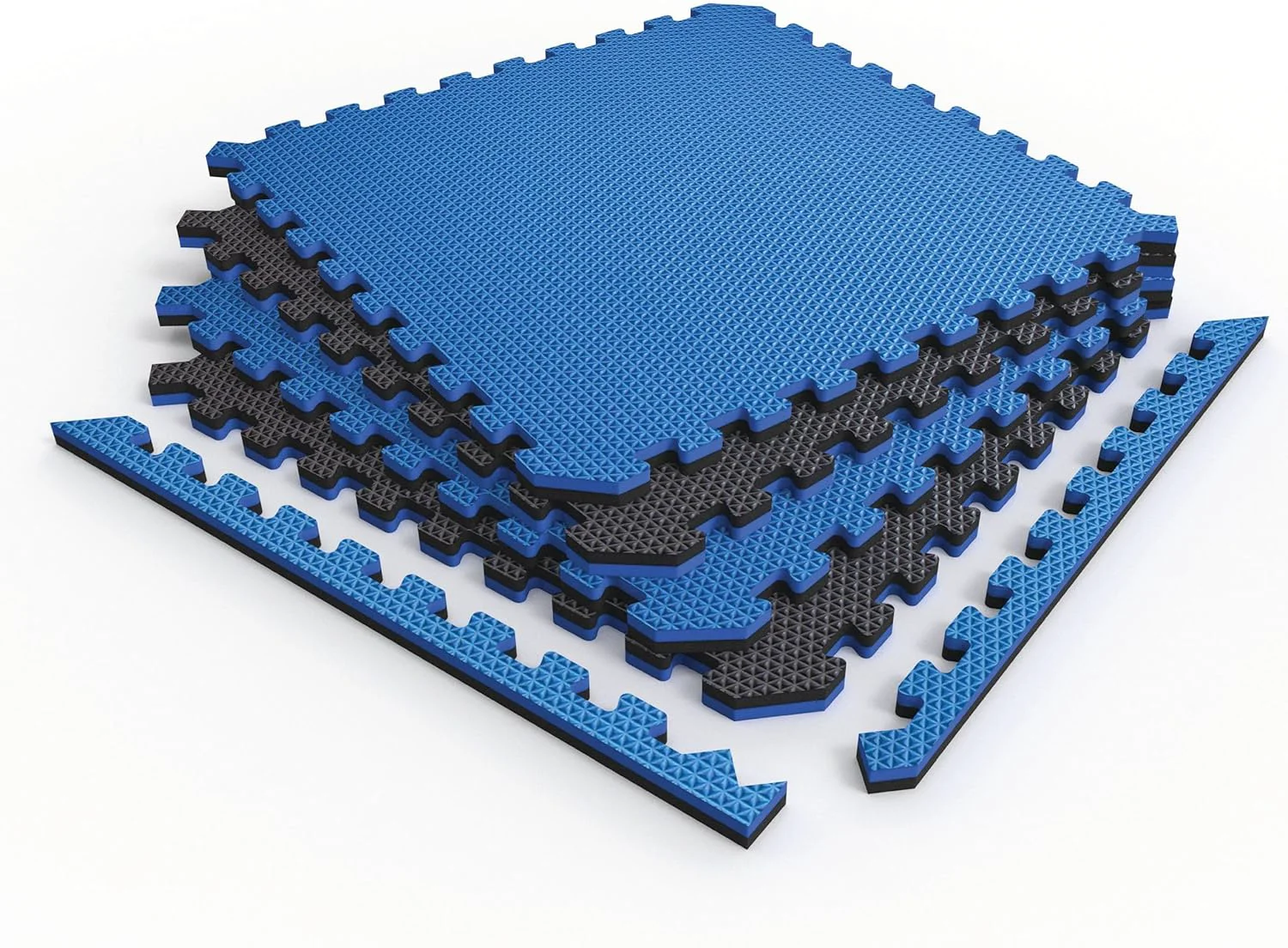 Breathable Norsk Reversible Gym Exercise Mats 3 4 Thick EVA Interlocking Foam Tiles Gym Flooring for Home Gym 16 Tiles 32 Trim Pieces 64 Sq. Ft. Reversible Dazzling Blue Black Responsible