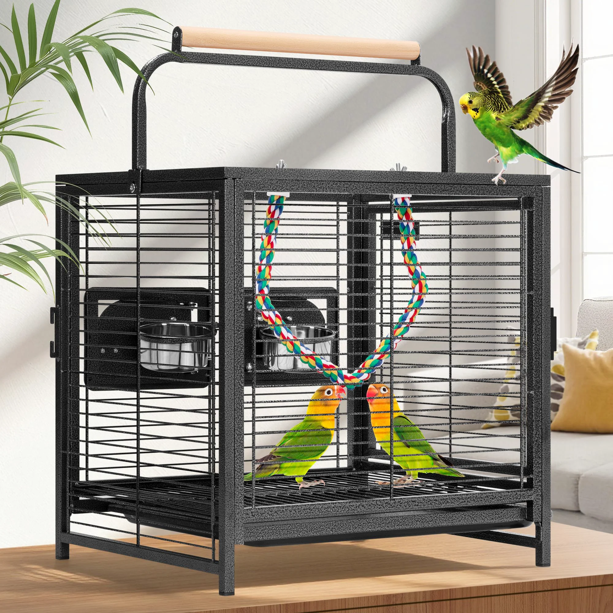 Outstanding VIVOHOME 19 Inch Wrought Iron Bird Travel Carrier Cage for Parrots Conures Lovebirds Cockatiels – Black High-Performance