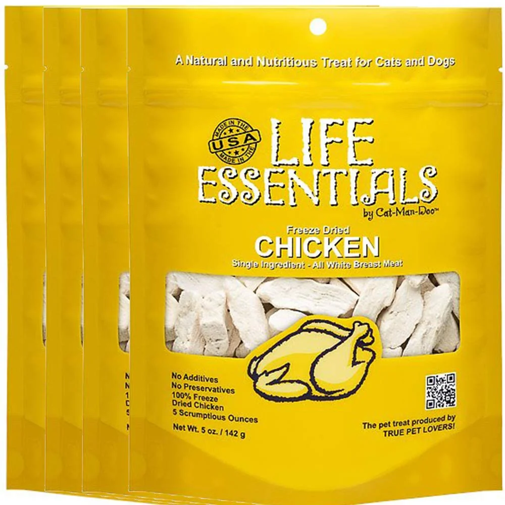 Fine Crafted Life Essentials by Cat-Man-Doo All-Natural ze-Dried Chicken Treats for Dogs Cats – 4 Pack 5 oz USA Made Innovative