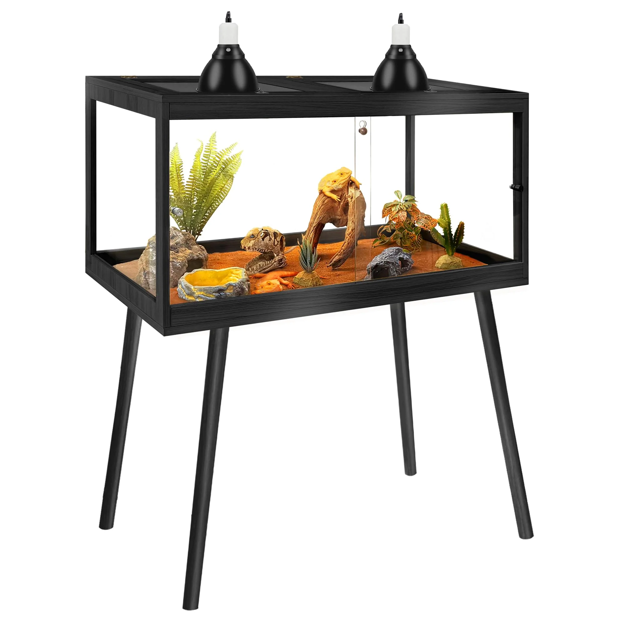 Trendy PROLEE 40 Tempered Glass Reptile Enclosure with Leg – 62 Gallon Bearded Dragon Tank Lockable Door Metal Mesh Top Black Durable