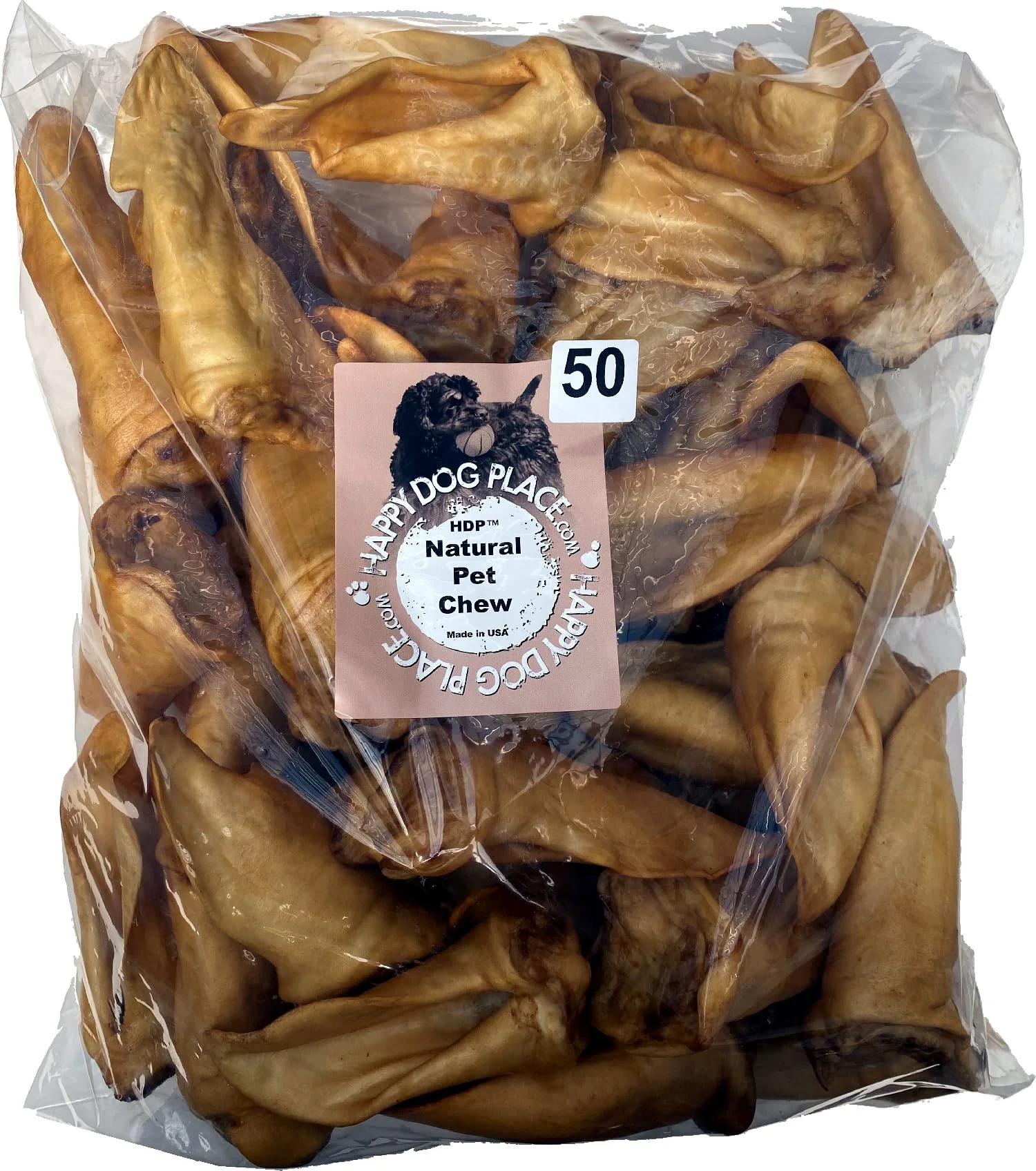 High-Quality HDP Large Smoked Lamb Ears – Made in USA Pack of 50 Elite