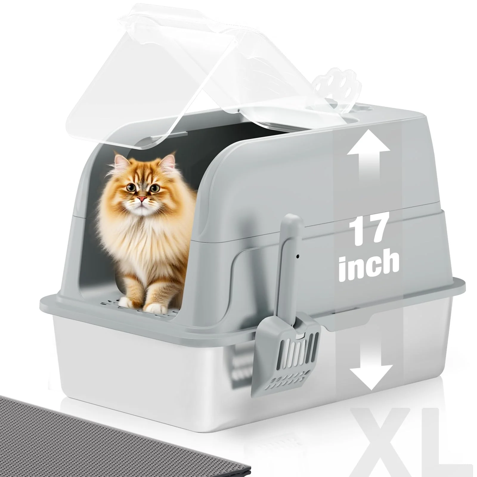 Carefully Designed APPKER Stainless Steel Cat Litter Box XL – 4-in-1 Leak-Proof See-Through Lid Consistent
