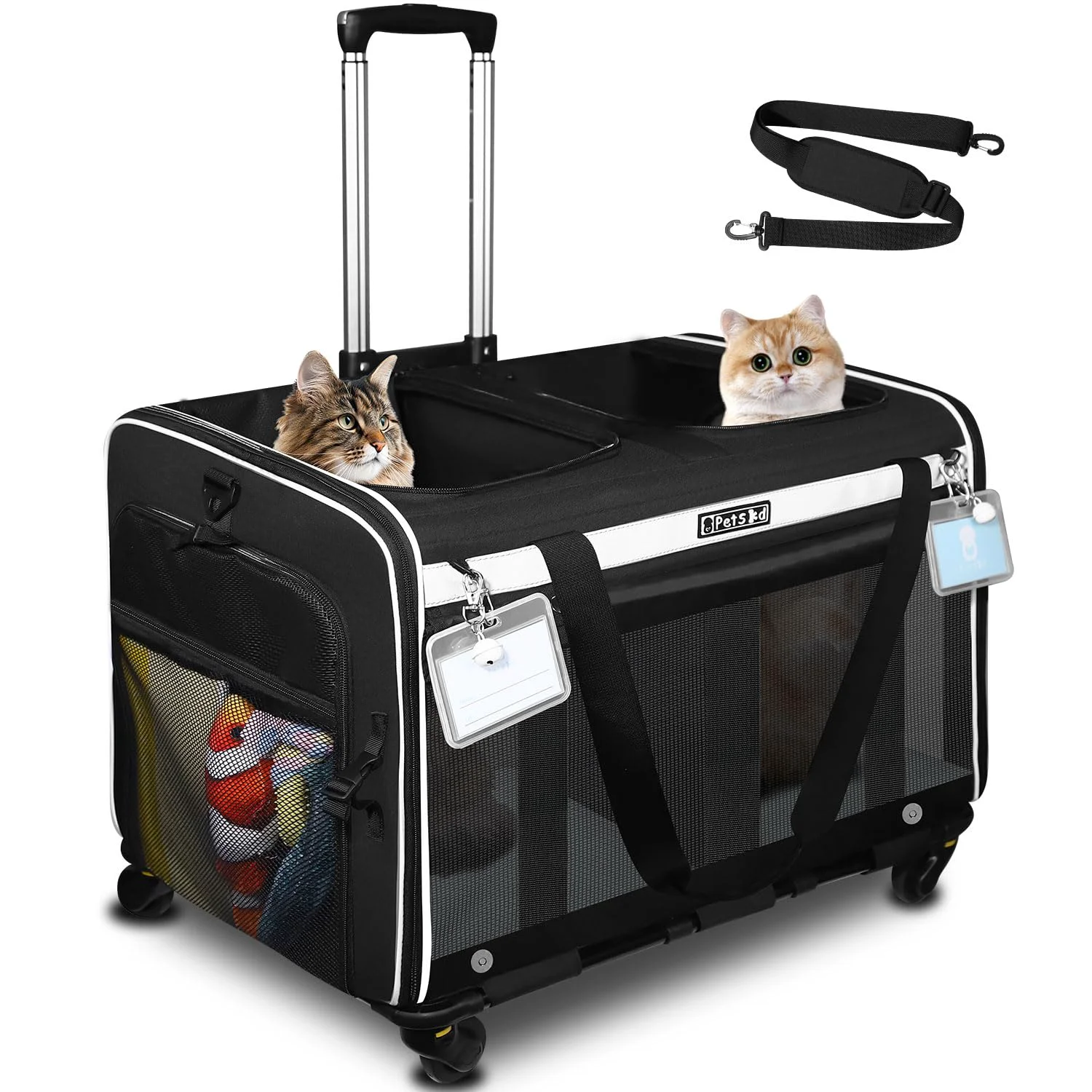 Superior Petskd Large Rolling 2-Compartment Pet Carrier for 2 Cats or a Medium Dog – 24x17x15 in with Wheels Smart