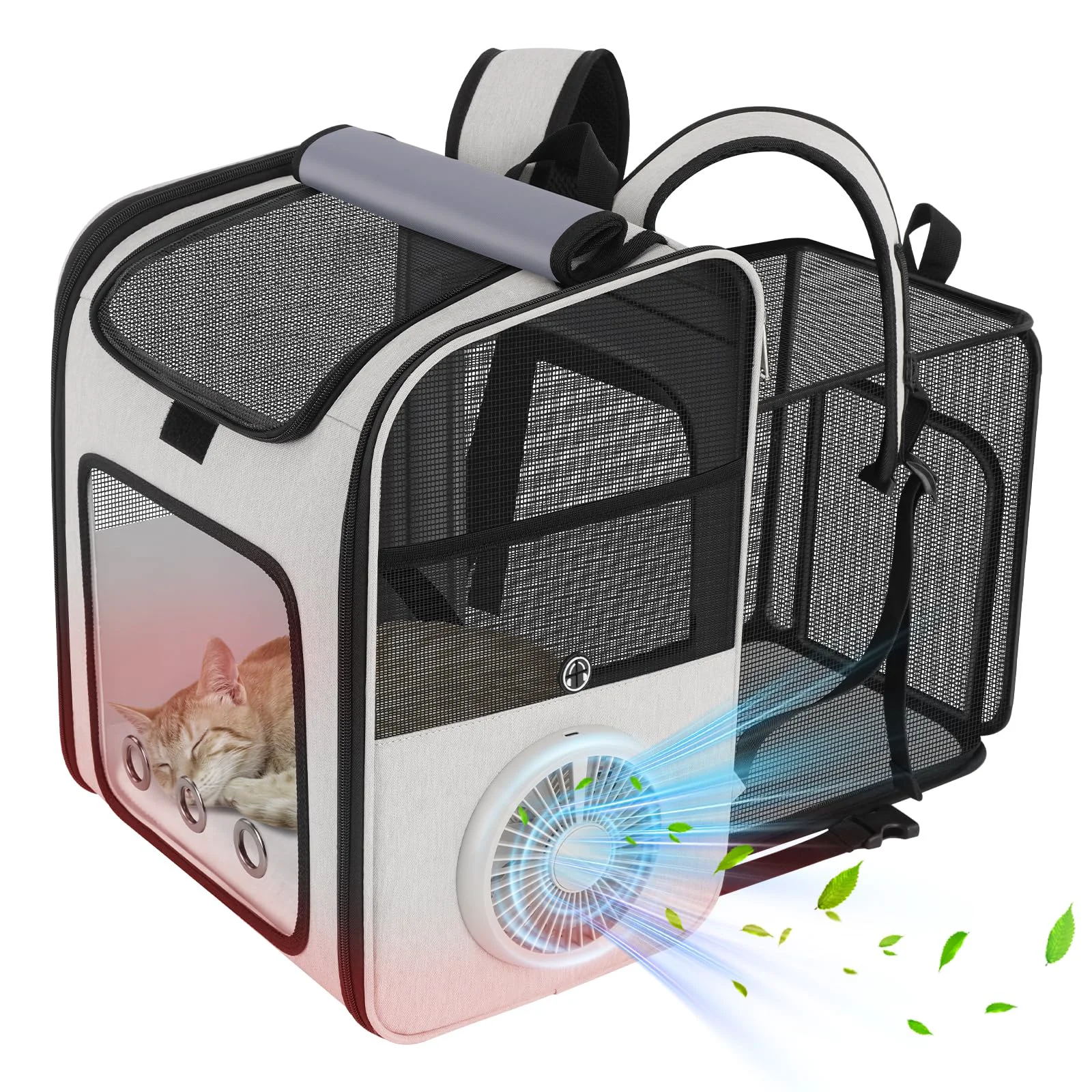 Crafted TTPet Pet Backpack Carrier with Cooling Fan Heating Pad – Expandable Cat Small Dog Carrier Grey Exclusive