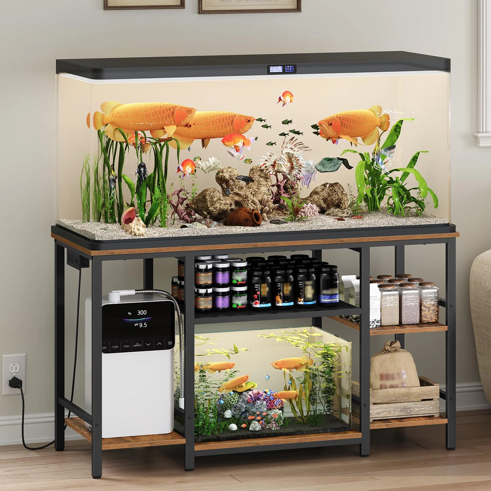 Advanced MAHANCRIS 55-75 Gallon Fish Tank Stand with Power Outlet — Rustic Brown 3-Tier 800 lb Capacity Trusted