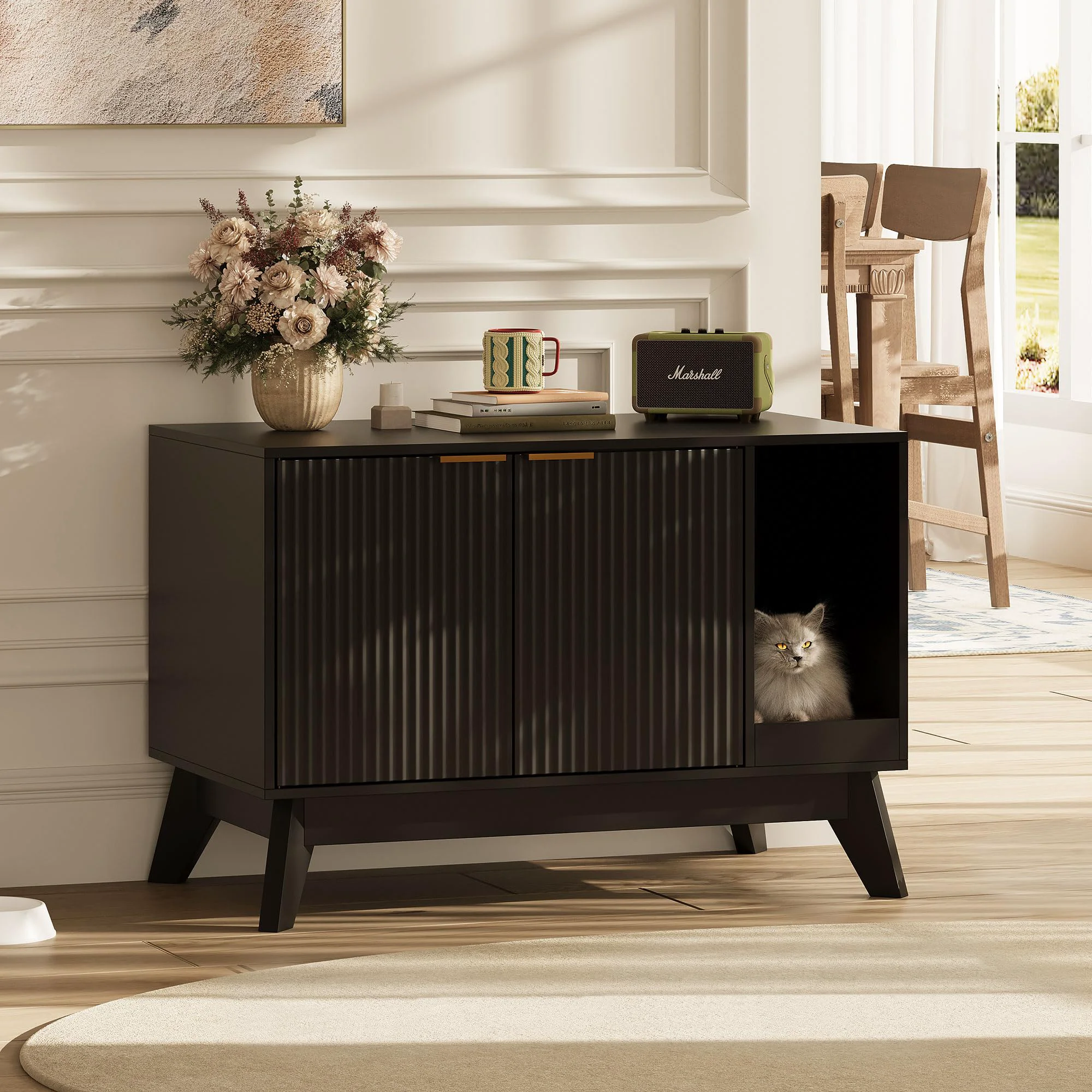 Casual TROJM Cat Litter Box Enclosure – Hidden Cabinet 2-in-1 Cat House Furniture Black First-Class