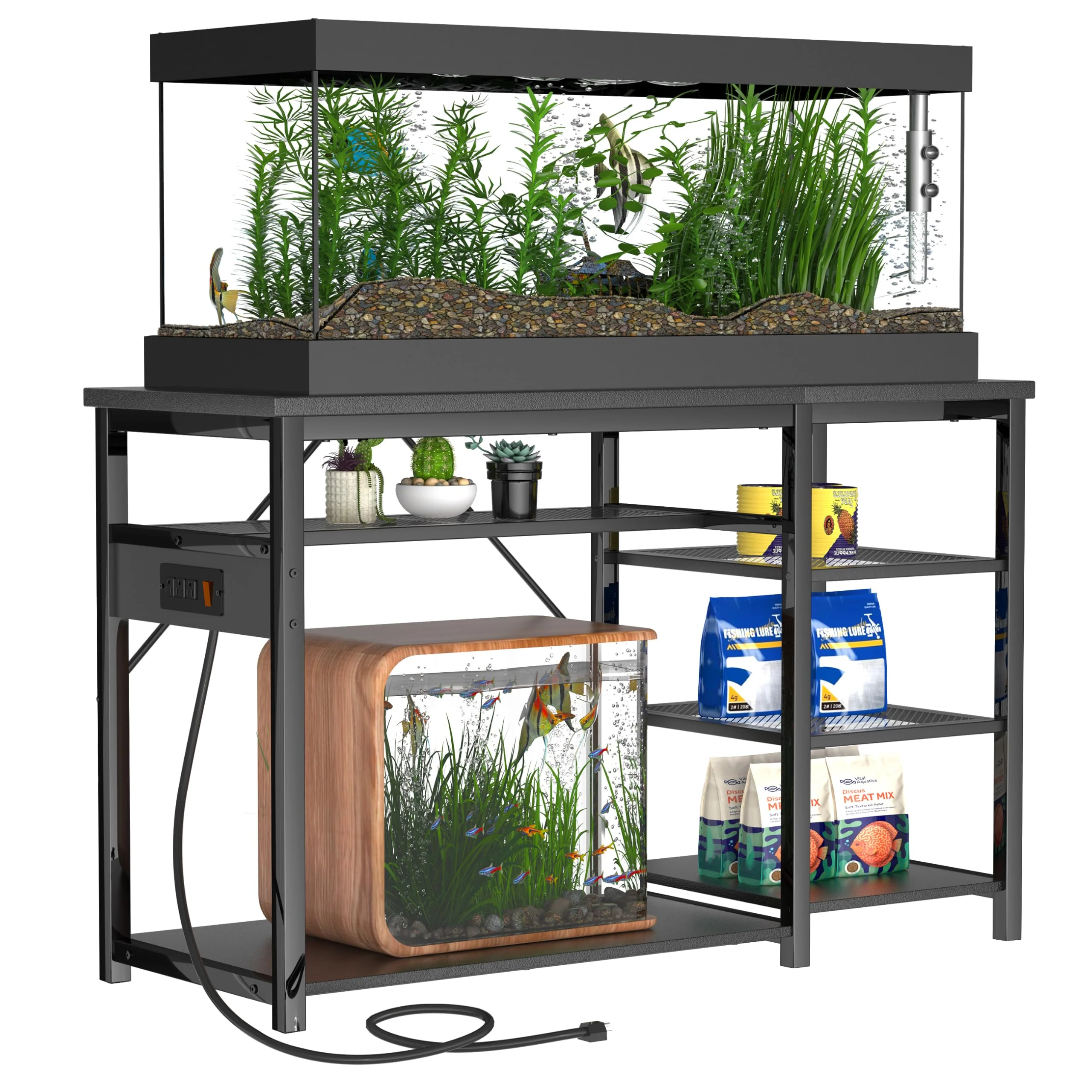 Stylish Keelian 20-40 Gallon Fish Tank Stand — Heavy-Duty Steel Frame 800 lb Capacity FSC- Wood Accessory Cabinet User-Friendly