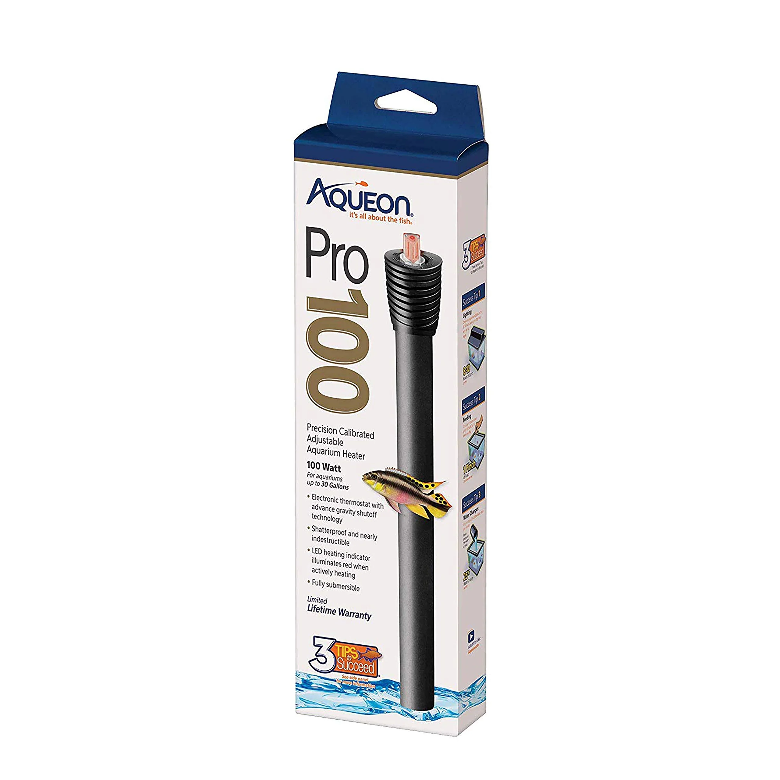 Premium Aqueon Pro 100 Submersible Heater — 100W for Freshwater Saltwater Up to 30 Gallons First-Class