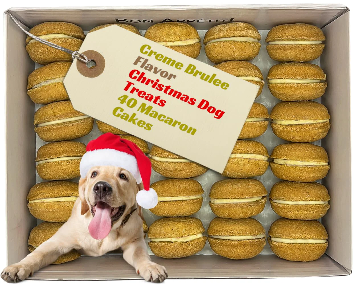Comfortable Bonne et Filou Christmas Dog Treats Creme Brulee Cupcakes — 40-Count Gourmet Macarons for Medium to Large Dogs Fine Crafted