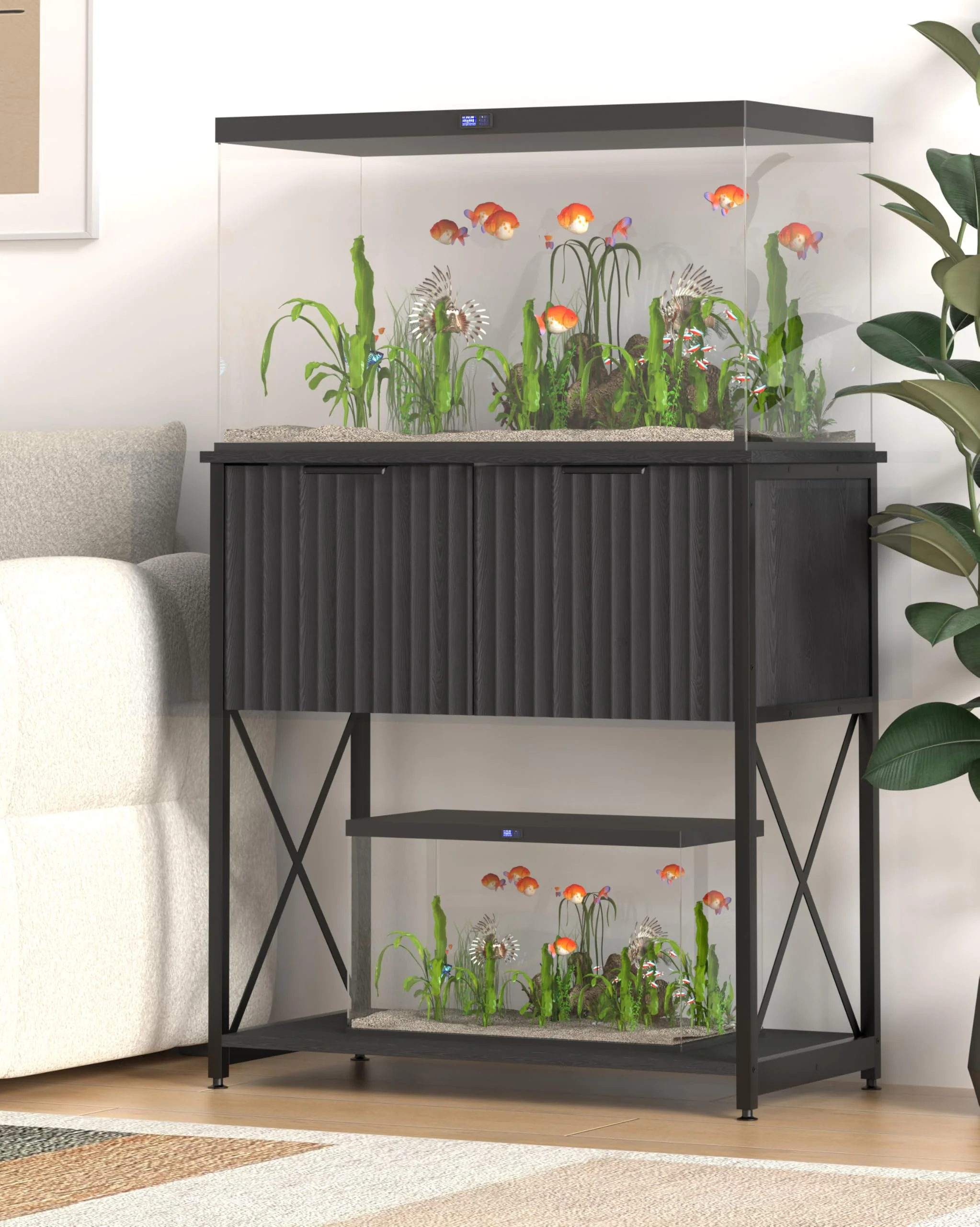 Verified Piskyet 20-29 Gallon Fish Tank Stand – Black Metal Frame with Storage Cabinet 340Lbs Capacity Original Design