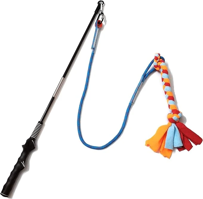Elite Interactive Flirt Pole Toy for Dogs Chase and Tug of War Durable Teaser Wand with Pet Fleece Rope Tether Lure Toy to Outdoor Exercise Training for Small Medium Large Dogs Blue Red POLE-35 inches About This Relaxed