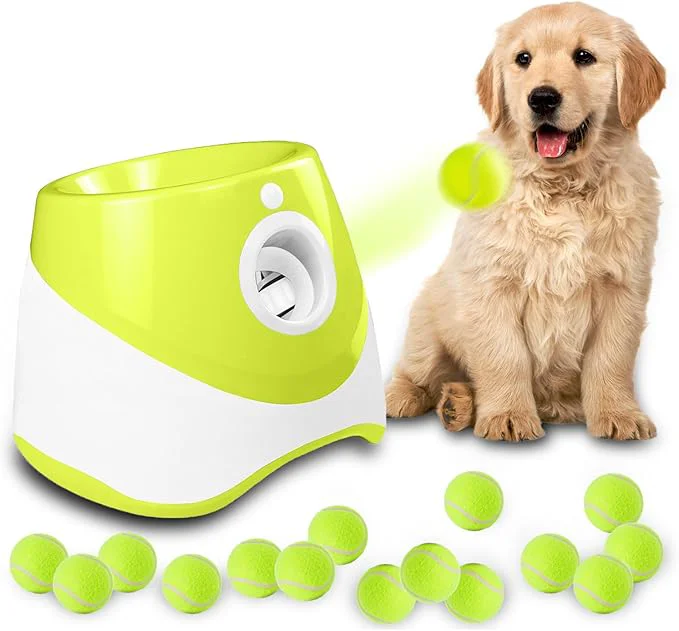 Reliable Automatic Dog Ball Launcher Dog Ball Thrower Machine with 10-30Ft 3 Launching Distance Interactive Toys for Small Dogs Indoor Outdoor with 15 Mini Tennis Balls-2 Inch Light GreenAbout This Long-Lasting