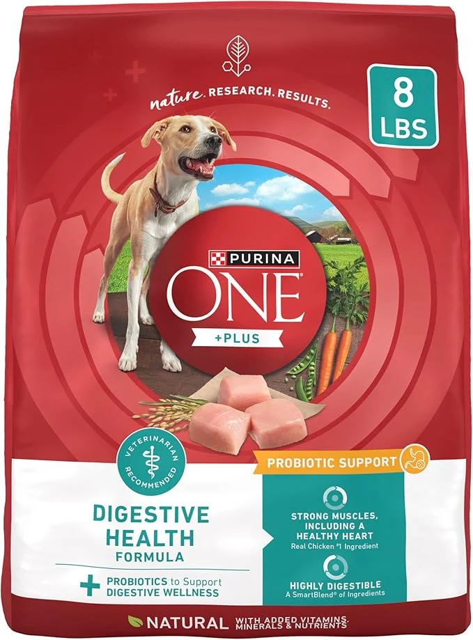 Clean Purina One Plus Digestive Health Formula Dry Dog Food Natural with Added Vitamins Minerals and Nutrients - Pack of 4 8 lb. BagsAbout This High-Grade