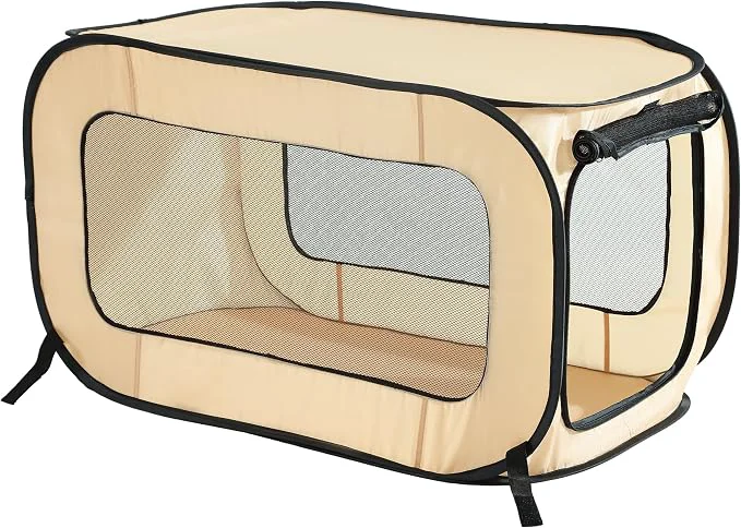 Convenient Beatrice Home Fashions Portable Collapsible Pop Up Kennel Travel Cat and Dog Natural