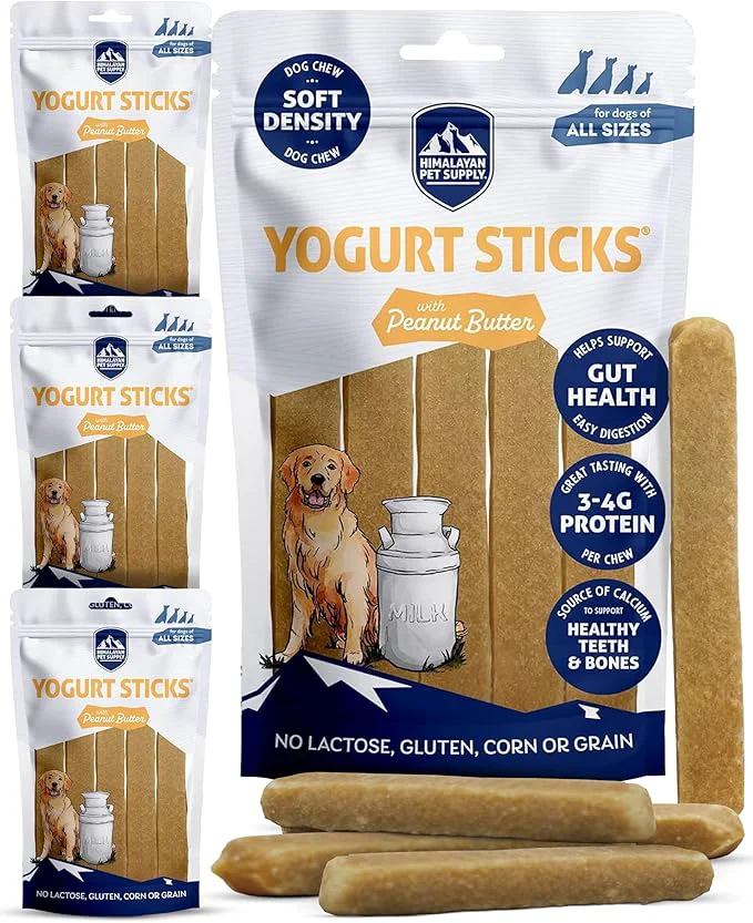 World-Class Himalayan Dog Chew Yogurt Sticks Peanut Butter Dog Treats with Prebiotics Probiotics Protein Digestive Support Lactose Gluten Natural Dog Treat for All Breeds Made in America 4pkAbout This Casual