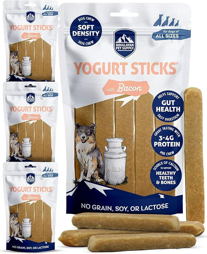 Traditional Himalayan Dog Chew Yogurt Sticks Bacon Flavor Dog Treats with Prebiotics Probiotics Protein Digestive Support Lactose Gluten Natural Dog Treat for All Breeds Made in America 4 pkAbout This Classic
