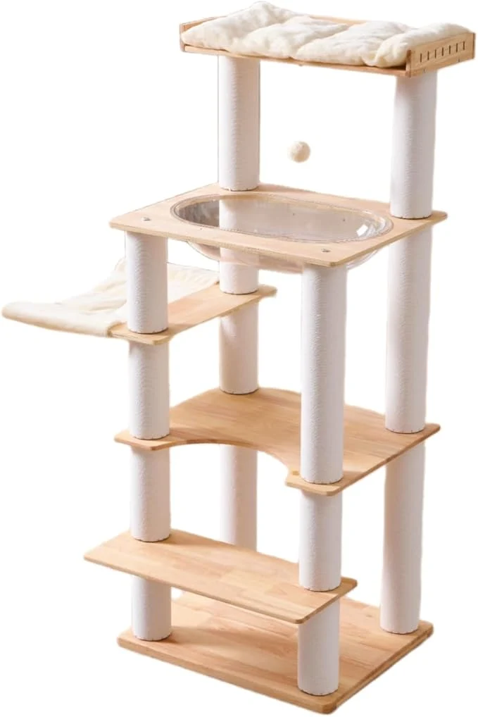 Verified SHENGOCASE Modern Natural Wooden Wood Cat Tree Tower Condo Extra Large Top Detailed