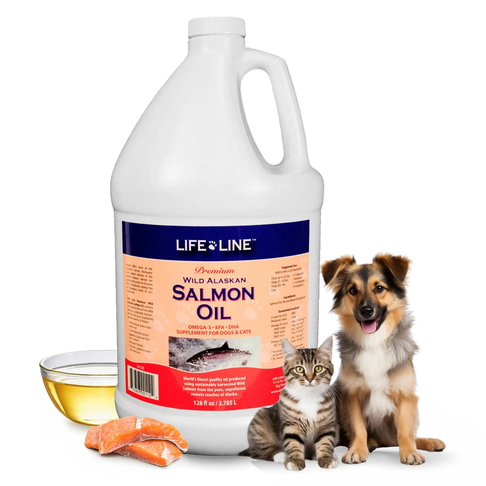 Certified Life Line Wild Alaskan Salmon Oil for Dogs Cats Skin Coat Joint Support – 128 oz Life Line Pet Nutrition Green