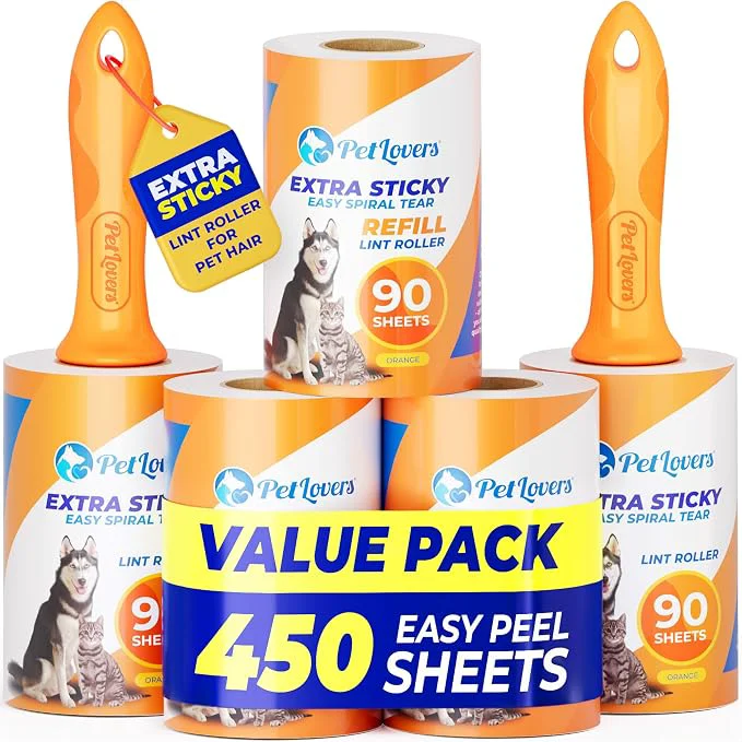 Elite PetLovers Extra Sticky Lint Roller Mega Value Set 450 Sheets Elegant
