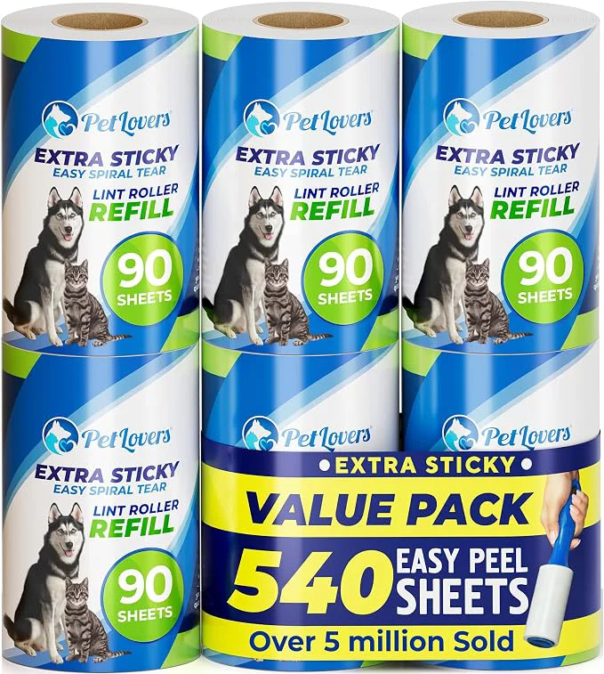 Convenient PetLovers Extra Sticky Lint Roller 6 Pack of Refills Only Versatile