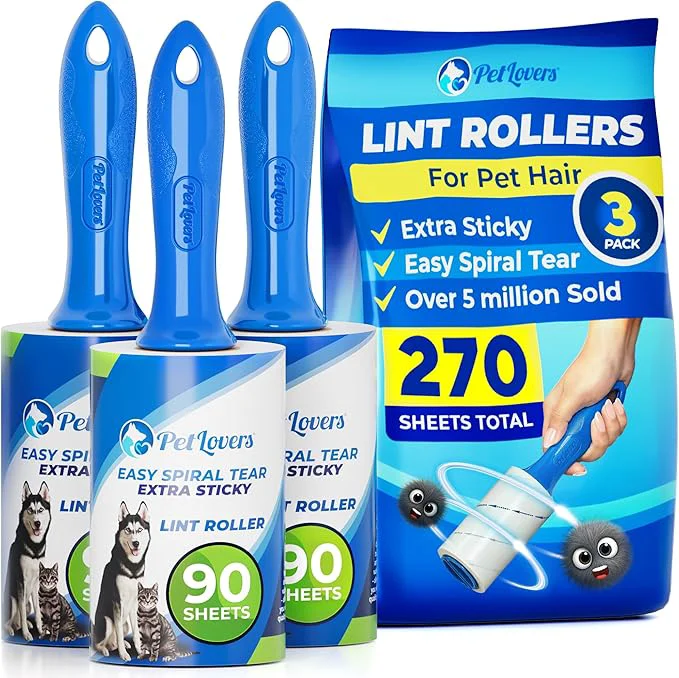 Classic PetLovers Extra Sticky Lint Roller Value Set 270 Sheets Traditional