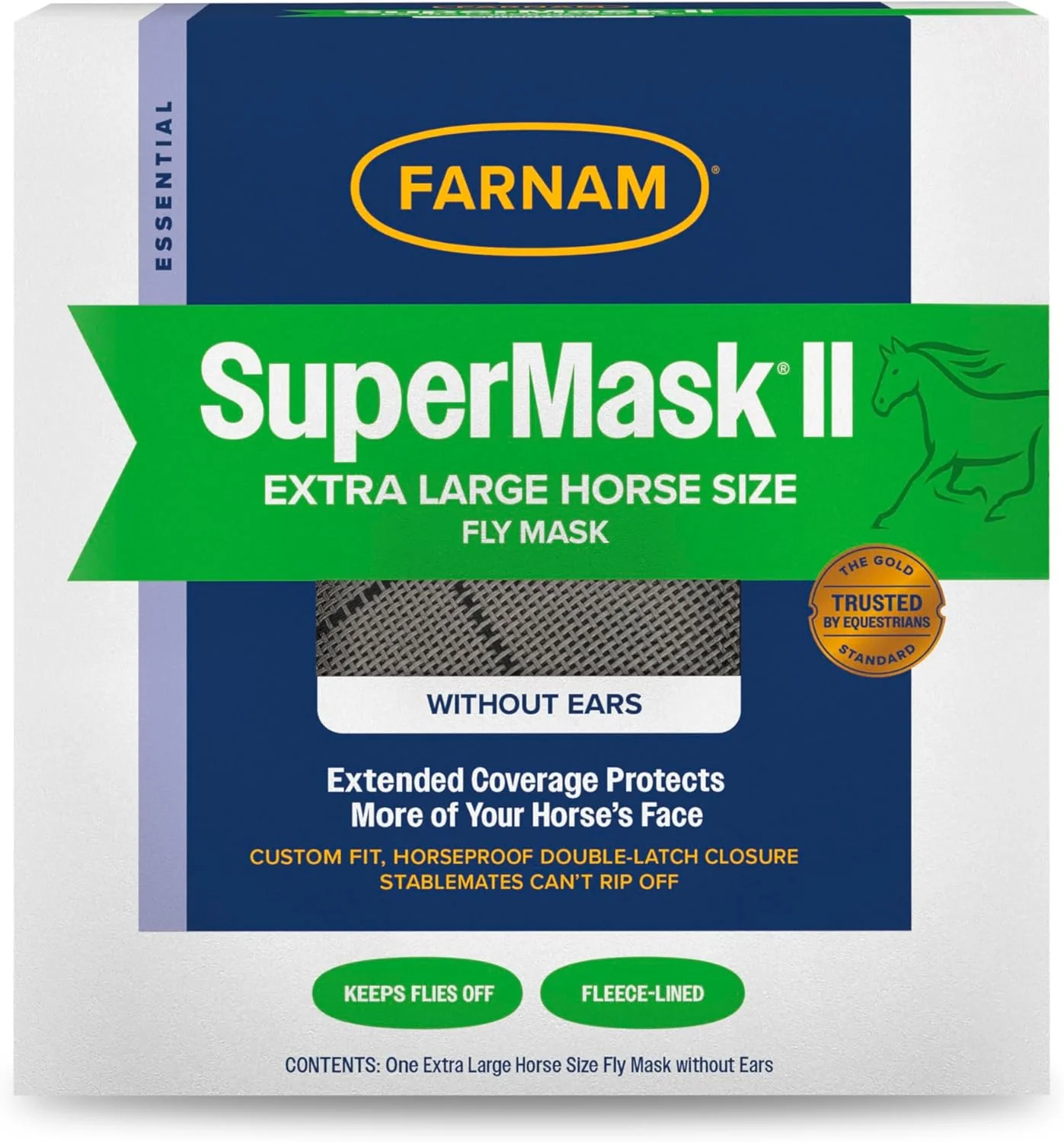 Selected Farnam SuperMask II Fly Mask Without Ears for Larger Horses Full Face Coverage and Eye Protection from Insect Pests Structured Classic Styling Mesh with Plush Trim XL Size Lightweight