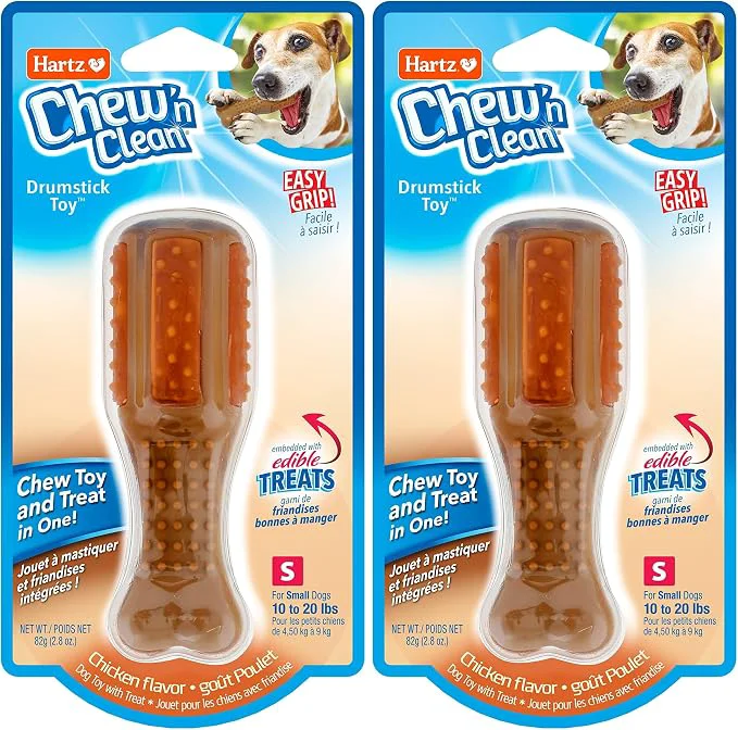 Fine Crafted Hartz Chew n Clean Chew Toy and Treat in One Chicken Flavored Drumstick Dog Toy Genuine