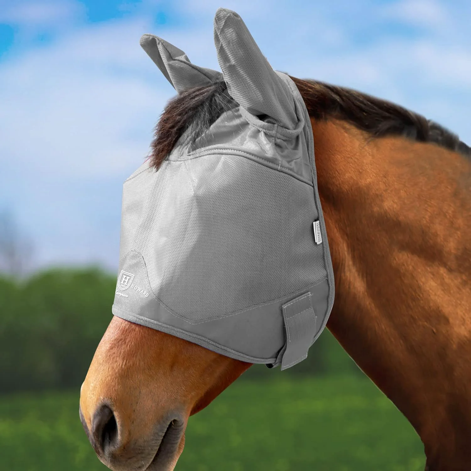 Top-Quality Harrison Howard UV-proof Multi-Function Fabrics Thick Fleece Padding Horse Fly Mask Half Face with Ears Grey Horse Large World-Class