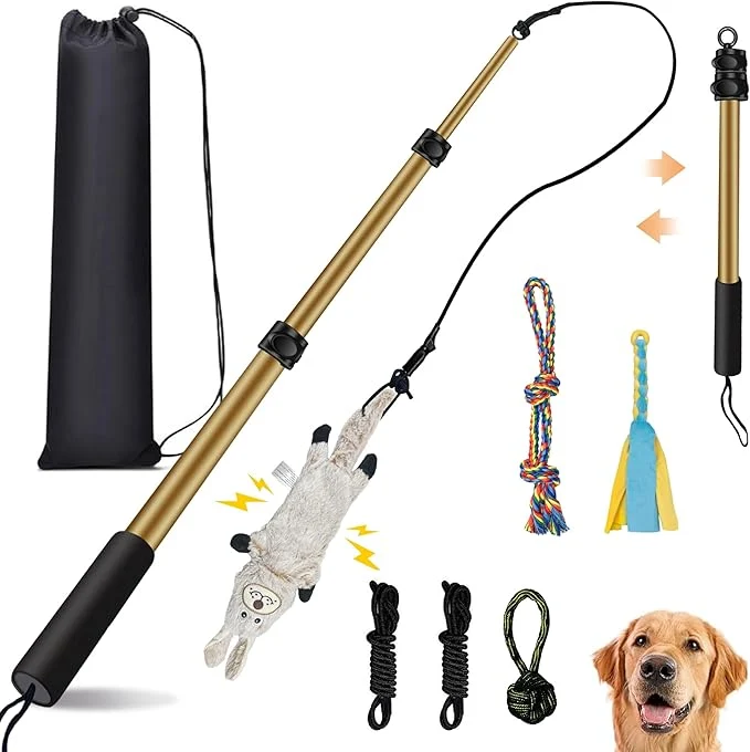 Exclusive Flirt Pole for Dogs Interactive Toys Tug-of-war for Pet Durable Teaser Wand Chase Toys with Rope Chewing Sticks for Outdoor Exercise TrainingAbout This Fashionable