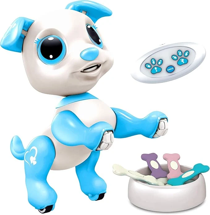 Top-Quality Robo Pets Robot Dog Toy for Girls and Boys - Remote Control Robot Toy Puppy with LEDs Sound FX Interactive Hand Motion Gestures STEM Program Treats Dancing and Walking RC Pet for Kids Blue About This Smooth