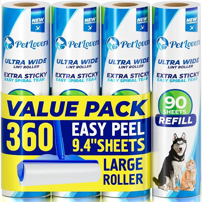 Exclusive PetLovers Extra Sticky Floor Lint Roller 4 Pack of Refills Only Solid