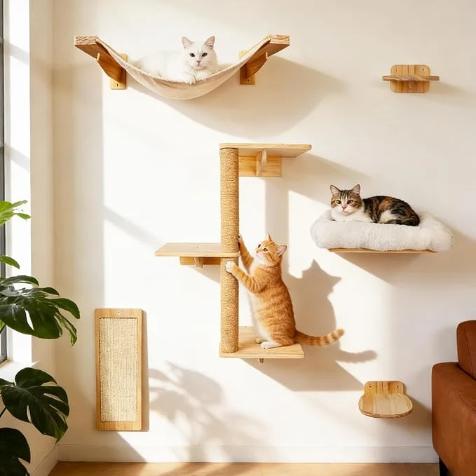 Classic 6in1 Cat Wall Shelves Climbing Systems Large Cat Furniture Shelf Set Wall Flexible
