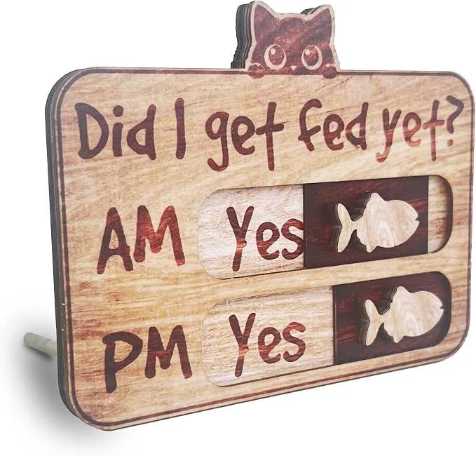 Optimized Cat Feeding Tracker-AM PM 2-Meal Wooden Fridge Magnets Sustainable