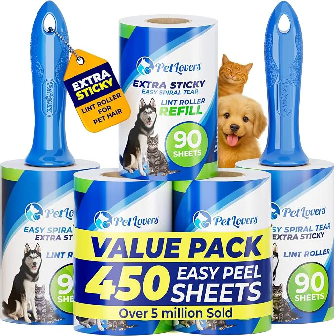 Solid PetLovers Extra Sticky Lint Roller Mega Value Set 450 Sheets Authentic